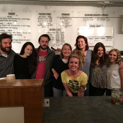 [At Bev's Homemade Ice Cream shop in VA with Mercy Street cast. 5/13/15]
